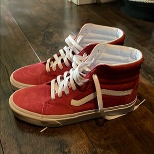 Vans Men's Red and White High-Top Sneakers